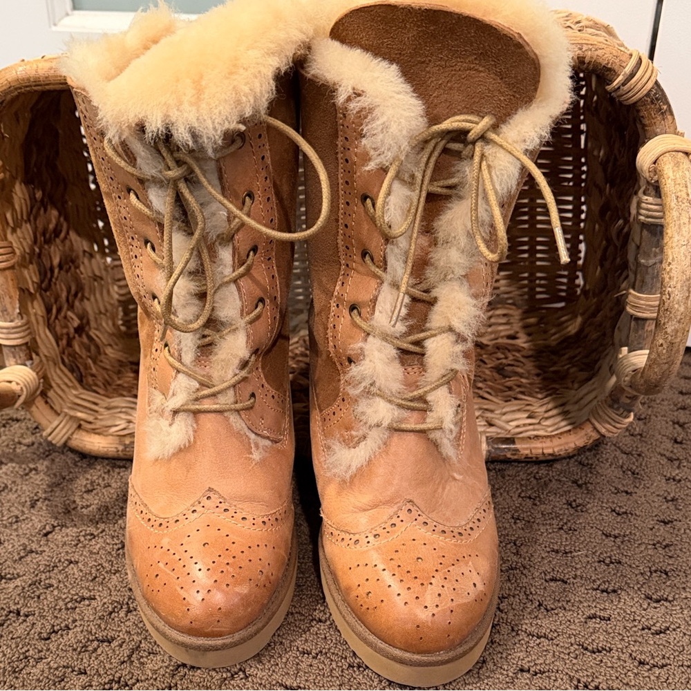 Australia Luxe Collective Women's Brogue Wedge Genuine Shearling & Suede Boots